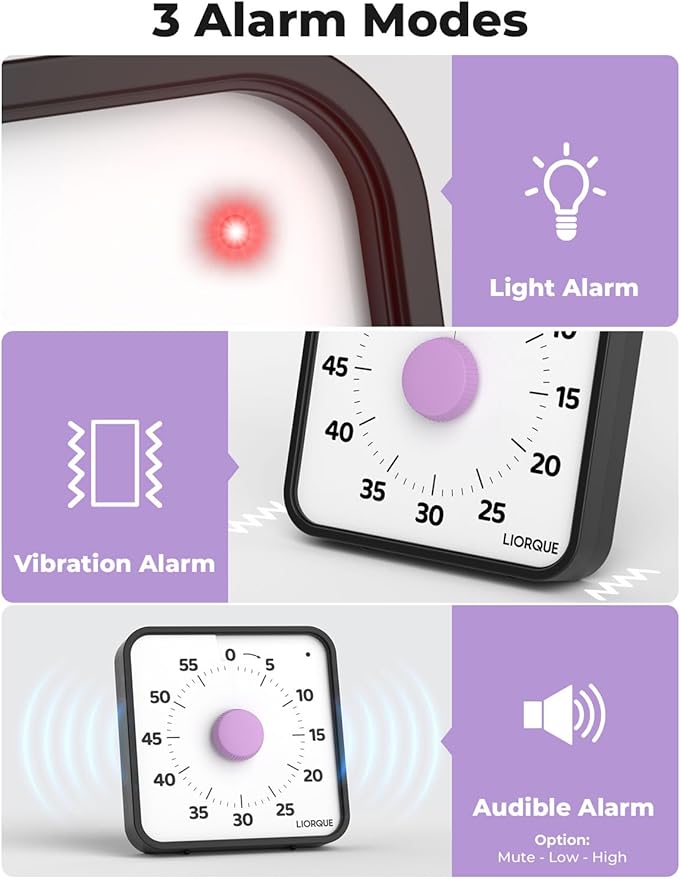 LIORQUE 60 Minute Visual Timer for Kids and Adults, Non-Ticking 7.5 Inch Large Visual Countdown Timers for Classroom Desk Countdown Clock with Magnetic Backing, Kids Pomodoro Timer Clock