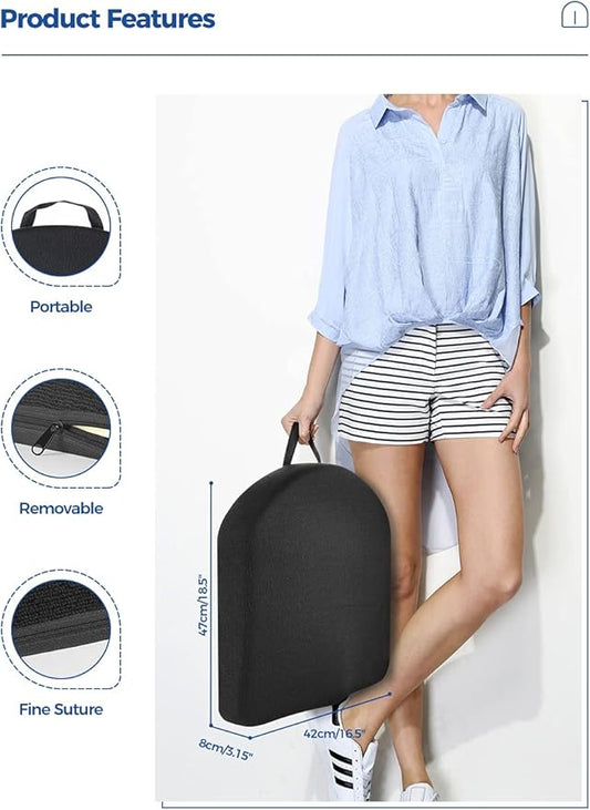 Tsumbay Seat Cushion for Office Soft Memory Foam Seat Cushion with Carry Handle,Washable Cover,Comfortable Coccyx Cushion for Home Office Chair Pad, Car Seat, Wheelchair -Black