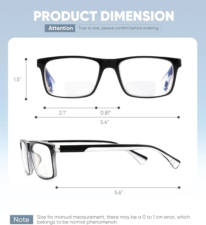 Missfive 2 Pack Light Bifocal Reading Glasses for Men, Blue Light Blocking Near/Far Dual-use Spring Hinge Readers, Anti UV/Eye Strain Comfort Premium Computer Eyeglasses, 2.25x
