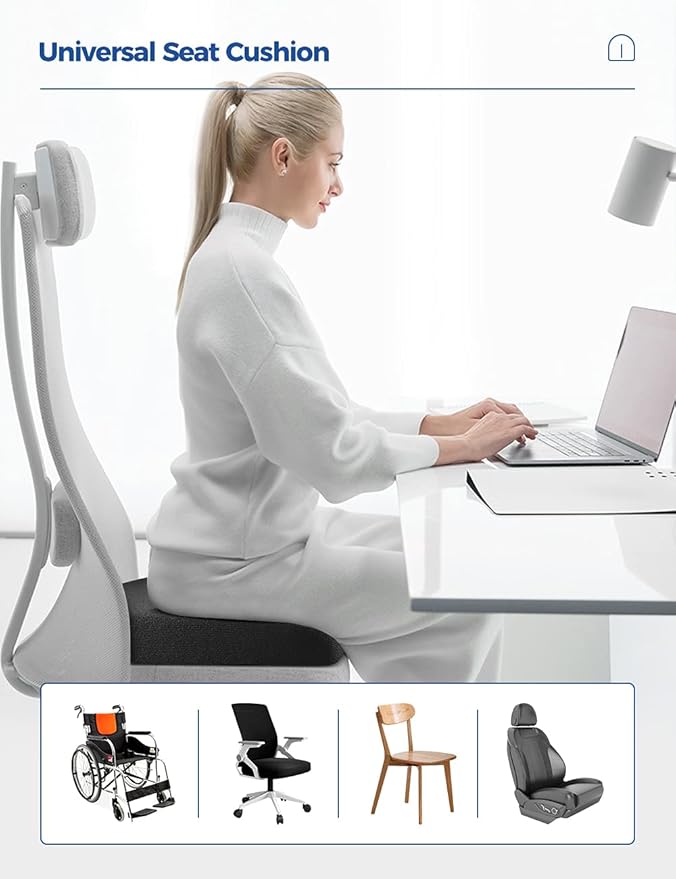 Tsumbay Seat Cushion for Office Soft Memory Foam Seat Cushion with Carry Handle,Washable Cover,Comfortable Coccyx Cushion for Home Office Chair Pad, Car Seat, Wheelchair -Black