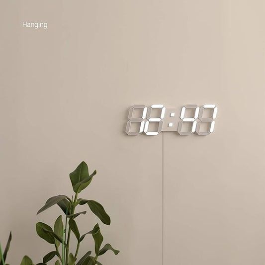 mooas 3D Pure Slim L LED Clock, Multi-Function LED Digital Clock (Calendar, Alarm, Temperature) (15.4" Slim L White Wall Clock with Remote Control)