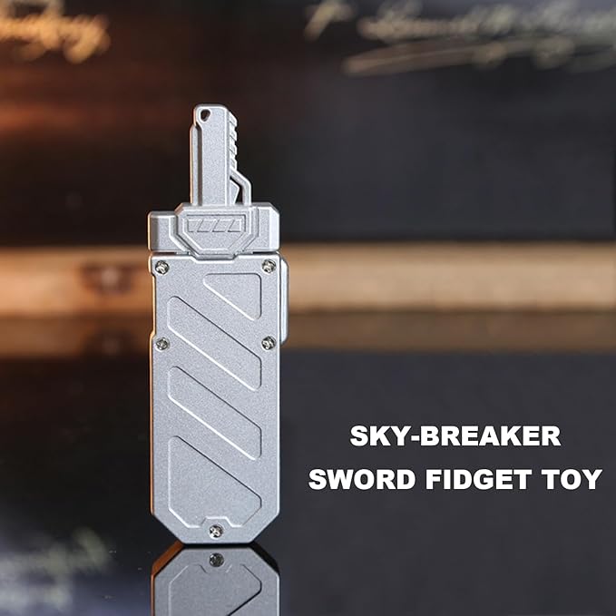 Sky-Breaker Sword Fidget Slider, Metal Fidget Sword EDC Fidget Toys for Adults, Portable Stress Relief Toy for Keep Focus & Anxiety Relief, ADHD Tools Gadgets for Men (Frosted Silver)