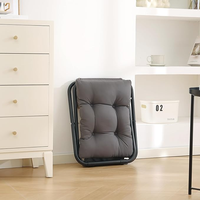 LITA Folding Upholstered Footrest Stool with Straight & Square Shape, Dark Grey