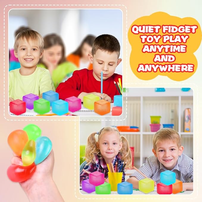 DIYDEC 8 Pcs Stress Cubes Fidget Toys 8 Colors Stress Balls for Kids Adults Teens Stress Relief Squishy Squeeze Balls for Party Favors Classroom Prizes