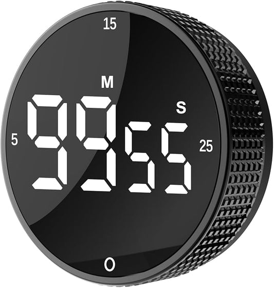 Upgrade Digital Kitchen Timer - Magnetic Countdown Countup Visual Pomodoro Timer with Large LED Display, 3-Preset Times (5, 15, 25), 3 Volume Levels, Ideal for Cooking, Baking and Fitness (1, Black)