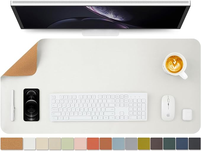 Cork Desk Mat - Dual-Sided Desk Pad for Office and Home - Desk Organization and Accessories - Ideal for Large Mouse Pad and Desk Mats on Top of Desks(White,90cmx 43cm)