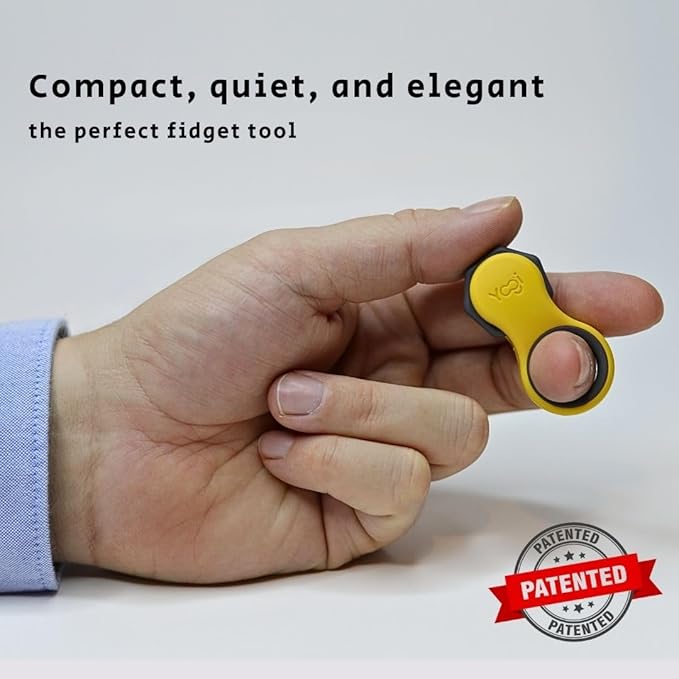 Yogi Fidget Toy – Silent Sensory Spinner for Adults & Kids – Stress Relief Fidgets for ADHD, Anxiety – Fidget Toys for Adults – Includes 5 Finger-Fit Rings – Work, School & Travel – Amber