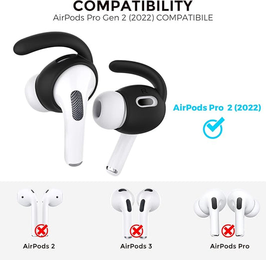 AhaStyle 3 Pairs AirPods Pro 2nd Generation Ear Hooks【Added Storage Pouch】 Anti-Slip Ear Covers Silicone Accessories Compatible with Apple AirPods Pro 2nd Generation (3 Large, Black)