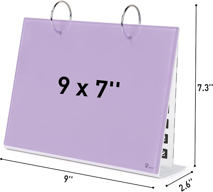 Desktop Glass Dry Erase & Acrylic Aesthetic Desk Calendar Weekly To-do List Combo, Small Magnetic Standing Whiteboard, Desk Flip Easel Calendar with Accessories for Home Office Supply, Purple, 9 x 7''