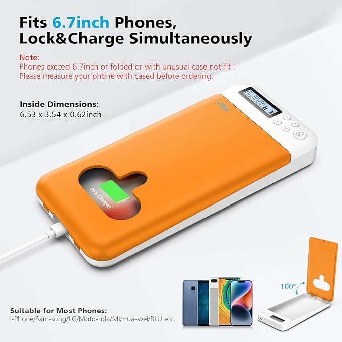 ySky Phone Lock Box with Timer for iPhone and 6.7inch Android Phones, Portable Self-Control Timed Phone Locker to Help Kids,Students,Adults Focus Back,Phone Jail to Prevent Phone Addiction(Orange)