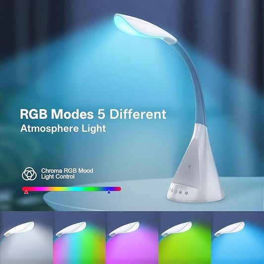 LED Touch Screen Control Desk Lamp, 50 Watt Smart Wireless Fast Charging, 360° Gooseneck Adjustment, 9Amplified Lighting Modes, 5 RGB Scents, Home Office, Reading, Architects Task Lamps