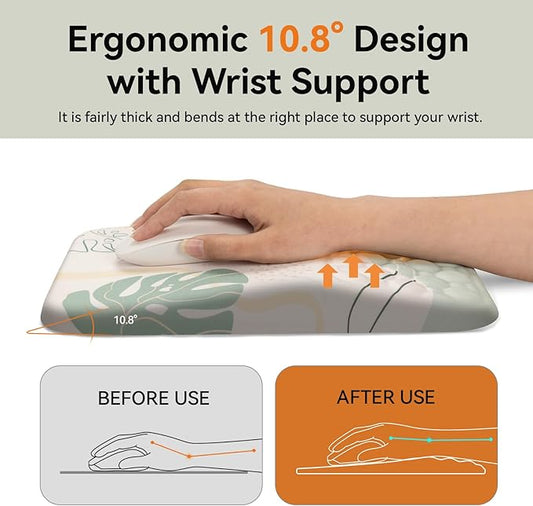 Ospelelf Mousepad with Wrist Support Ergonomic Office Gaming Memory Foam Mouse Pad Wrist Rest Cute Green Palm Leaves Hawaii Theme