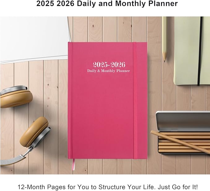 2025-2026 Daily & Monthly Planner - 2025 2026 Academic Year Planner One Page Per Day from July 2025 to June 2026, Hourly Appointment Book Perfect Organizer Daily Life, Fabric Cover, 5.8'' x 8.3'', Pink