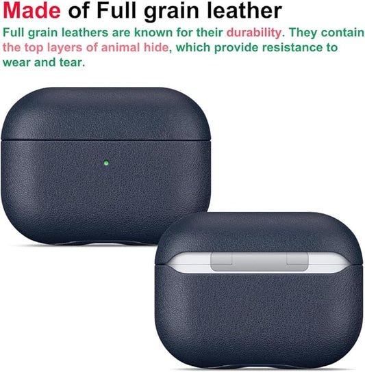 LOPIE Leather Case for AirPods Pro 2nd Generation - Handmade AirPods Pro 2 Case Cover with Lanyard - Made of Full Grain Leather - Drop Protection Hard Shell Cover - Wireless Charging Compatible - Blue