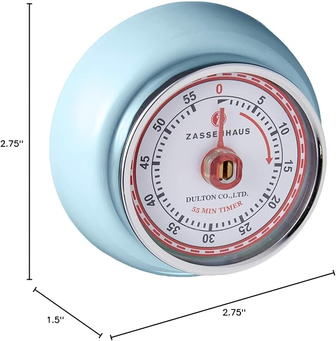 Zassenhaus Magnetic Retro Kitchen Timer, Classic Mechanical Cooking Timer (Light Blue)