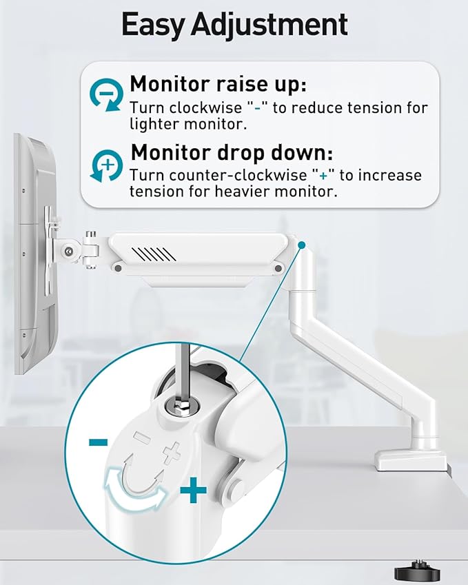Single Monitor Arm Desk Mount Fits 13 to 32 inch Computer Screens, Holds 4.4 to 22lbs Display VESA Mount, Adjustable Monitor Stand with Clamp/Grommet Mounting Base, 75/100mm Bracket, White, Freelift
