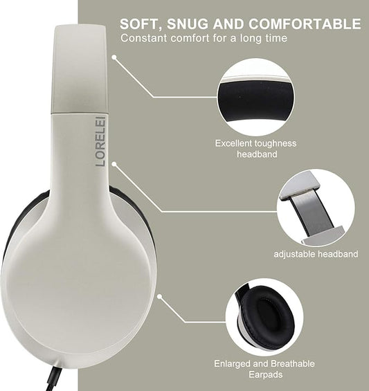 LORELEI X6 Over-Ear Headphones With Microphone, Lightweight Foldable & Portable Stereo Bass With 1.45M No-Tangle, Wired for Smartphone Tablet MP3/4