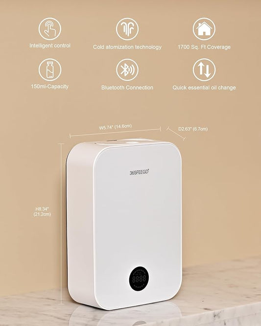Waterless Oil Diffuser - Pure Essential Oil Diffuser with App Control - 150ml/1700 Sq.Ft. Coverage for Effective Aromatherapy in Home/Office/Hotel (White)