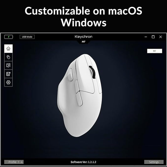 Keychron M7 Wireless Computer Mouse, 26K DPI Optical Computer Mouse, 2.4 GHz/Bluetooth/Wired with Macro Button 63g Lightweight Ergonomic, Up to 70 Hours Worktime for Laptop macOS/Windows - White