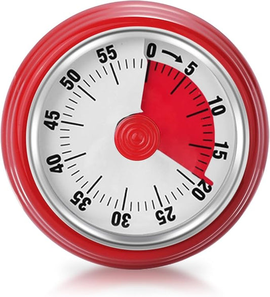 Visual Timer, Teeloray 60-Minute Countdown Timer, Kitchen Timer with Magnetic Base, Mechanical Clockwork, Ringer Alert, Time Management Tool for Children and Adults, Study/Work/Cooking (Red)