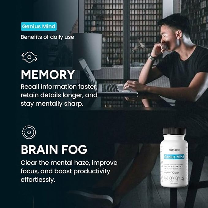 Genius Mind® Nootropic Brain Supplement, Support Cognitive Function, Energy Levels, Focus & Memory Function - 17 Brain Boosting Ingredients Including Lions Mane, Bacopa, Ginkgo & Vitamin B12