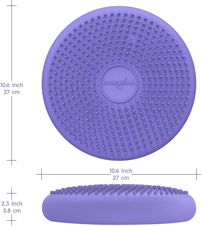 BouncyBand Wiggle Seat, Purple, 1-Pack – Small 10.75” D x 2.5” H Wobble Cushion for Kids Aged 3-7 – Sensory Tool Promotes Active Learning & Improves Productivity – Includes Pump for Easy-Inflation