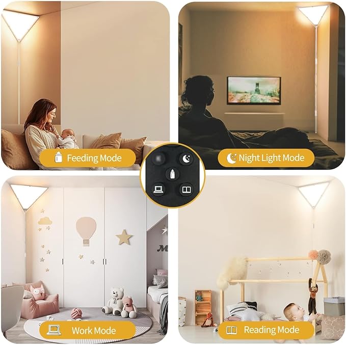 Dimmable LED Corner Light with Remote, 3000K/4000K/6000K Plug in Ceiling Light, Corner Lights for Living Room, Bedroom, Kids Room, 1 Hour Timer, Triangle Lamp for Dark Area(9W Bulb Include)