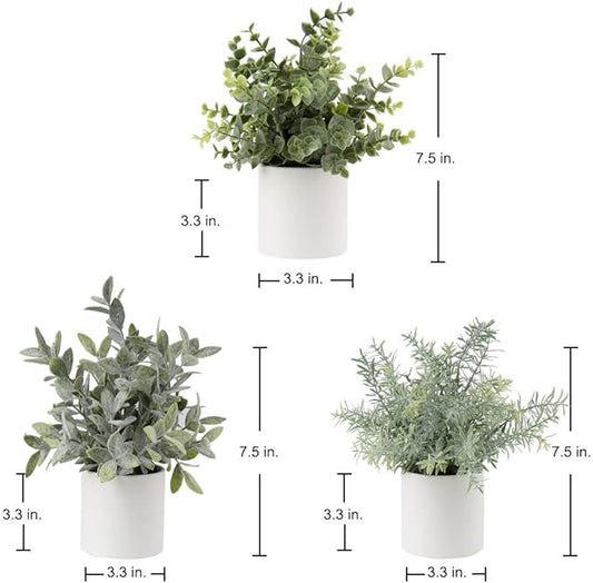 Briful Mini Fake Plants Set of 3 Small Faux Plant Eucalyptus Rosemary Greenery Potted Plants Artificial Decor for Home Table Office Room Desk Bathroom Shelf Kitchen Farmhouse Mantel Decoration