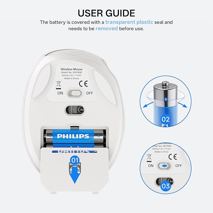 PHILIPS Ergonomic Mouse - Vertical Mouse with 800/1200/1600 Adjustable DPI, 6 Silent Buttons, Auto Power Saving,Light Weight,2.4GHz Wireless Mouse for Laptop,Desktop, PC- White