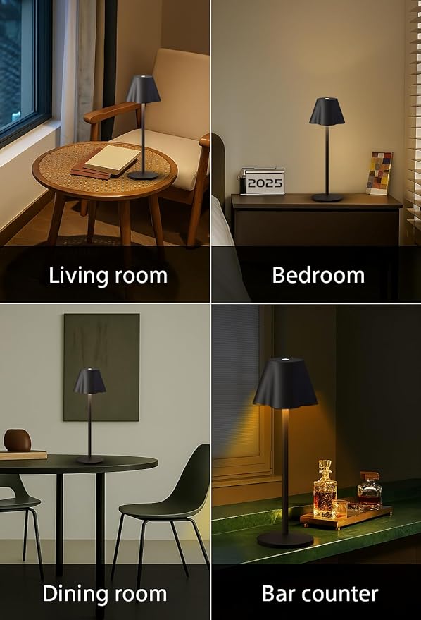 La Luz 13 inch Aluminum Cordless Table Lamps 5200 mAh Battery Operated, 3-Way Dimmable USB-C Port Rechargeable 3.5W Touch Light LED Lamp for Bedroom/Patio/Reading/Desk Black