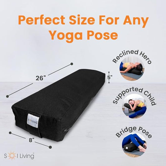Sol Living Yoga Bolster Pillow Rectangular Meditation Cushion Cotton Meditation Accessories for Restorative Yoga Meditation Pillow Yoga Pillow Firm Body Pillow Bolster Pillow for Legs Removable Cover