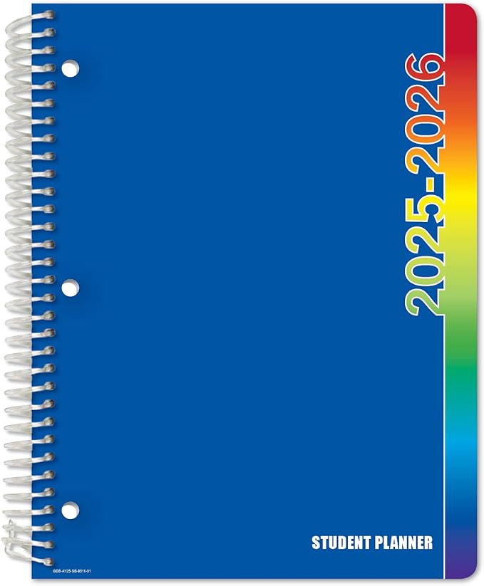 Global Datebooks Dated Middle School or High School Student Planner for Academic Year 2025-2026 Includes Ruler/Bookmark and Planning Stickers (Block Style - 8.5"x11" - Blue Colors)