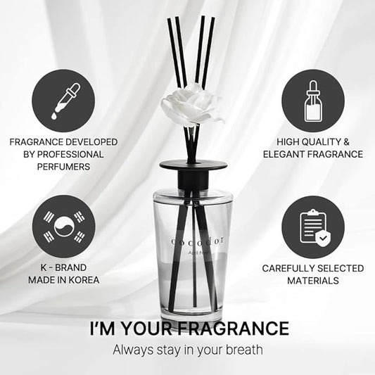 COCODOR White Flower Reed Diffuser / Black Cherry / 1 Pack / Home & Office Decor Aromatherapy Diffuser Oil Gift Set / Large Size, Large Capacity, Big Size Diffuser, Black Edition/16.9Ounce(500 ml)