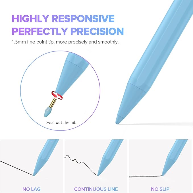 Stylus Pen for iPad with Palm Rejection, Active Pencil Compatible with (2018-2025) Apple iPad Pro (11"/12.9"/M4),iPad Air 3/4/5/M2/M3,iPad 6/7/8/9/10/11,iPad Mini 5/6 Gen(Blue)