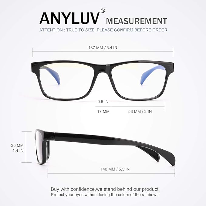 ANYLUV Blue Light Glasses Men Woman, Blue Light Blocking Glasses for Computer Gaming, Eye Strain Relief Eye Protection