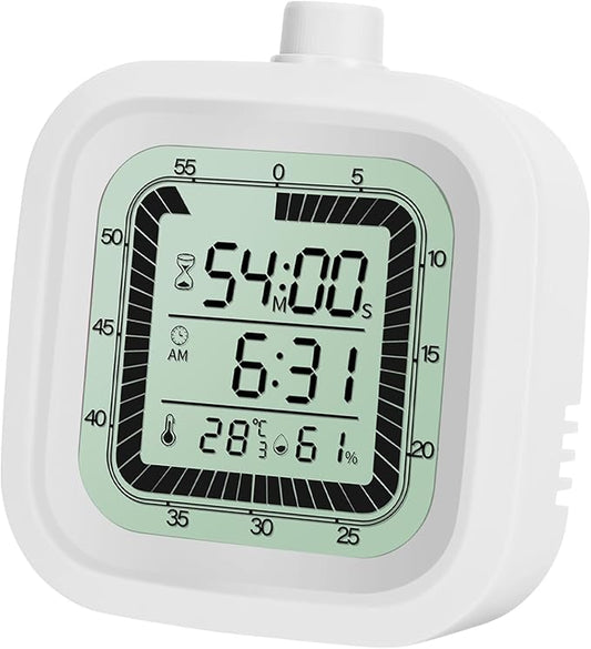 Visual Timer for Kids Kitchen Timer Alarm Clock Countdown Count-up 60 Minutes Shower Room Clock Training Manager time with Digital Thermometer Hygrometer White