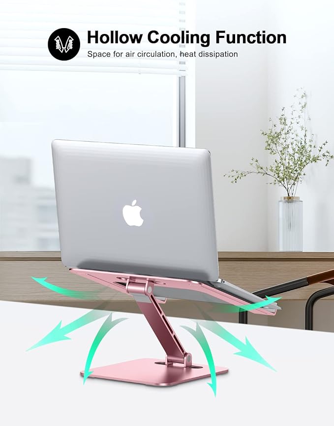 Foldable Laptop Stand, Height Adjustable Ergonomic Computer Stand for Desk, Aluminum Portable Laptop Riser Holder Mount Compatible with MacBook Pro Air, HP, Dell 10-16" (Pink)