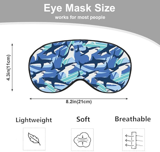 Blue Sharks Sleep Mask Eye Mask Ocean Sea Animal Fish Marine Funny Cute Wildlife Surfboard Sleep Mask Light Blocking Adjustable Smooth Soft for Women Deep Rest Travel