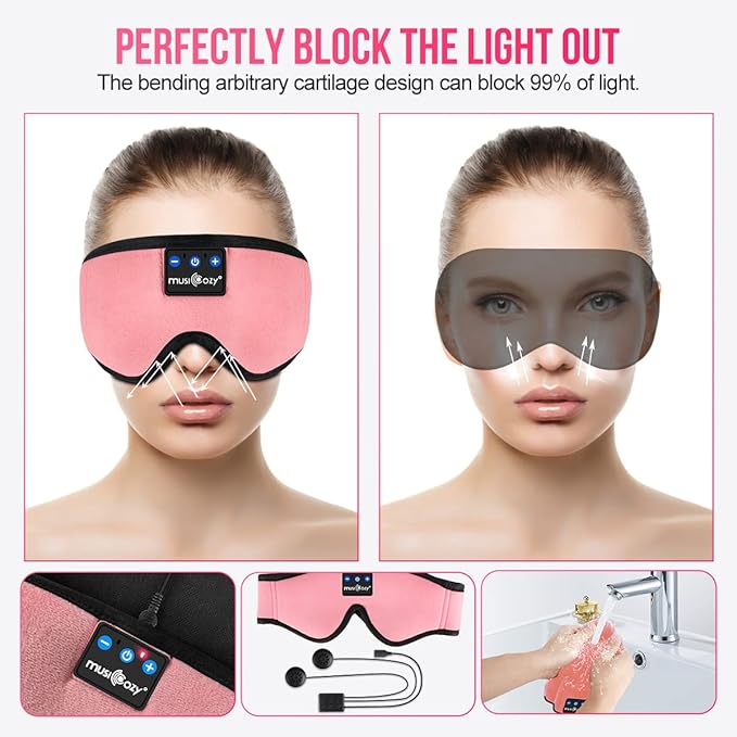 MUSICOZY Bluetooth 5.4 Sleep Headphones, Wireless Eye Mask Headband for Side Sleepers, Sleeping Mask with HD Stereo Sound, Cool Tech Gadgets for Women, Men, Air Travel, Unique Gifts