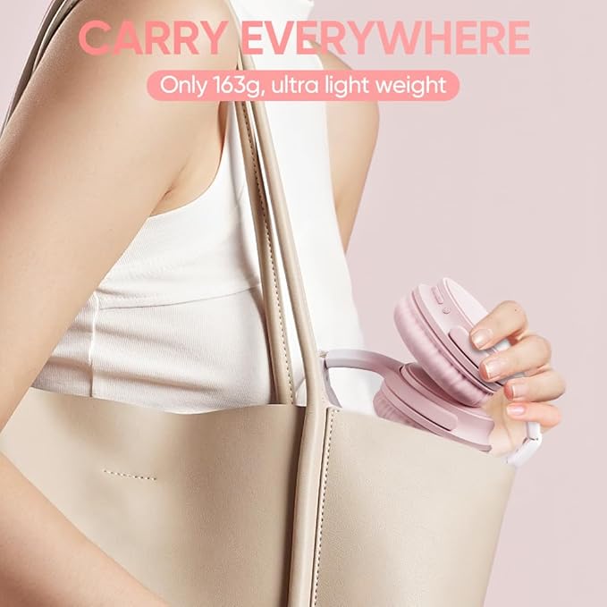 Wireless Headphones, Bluetooth Over Ear Headsets with Microphone, Hi-Fi Audio, 60H Playtime, Touch Control, Foldable Lightweight, On-Ear Headphones for Girls Women, Travel, Work,