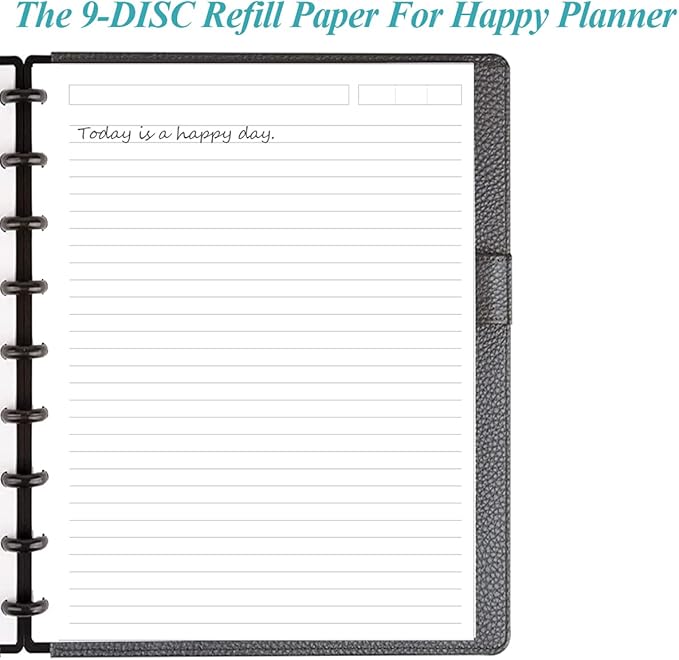 200 Sheets 9-Disc Discbound Lined Refills Paper for Happy Planners Insert, Classic Size Lined Paper, 100gsm White Paper, 7" x 9.25"