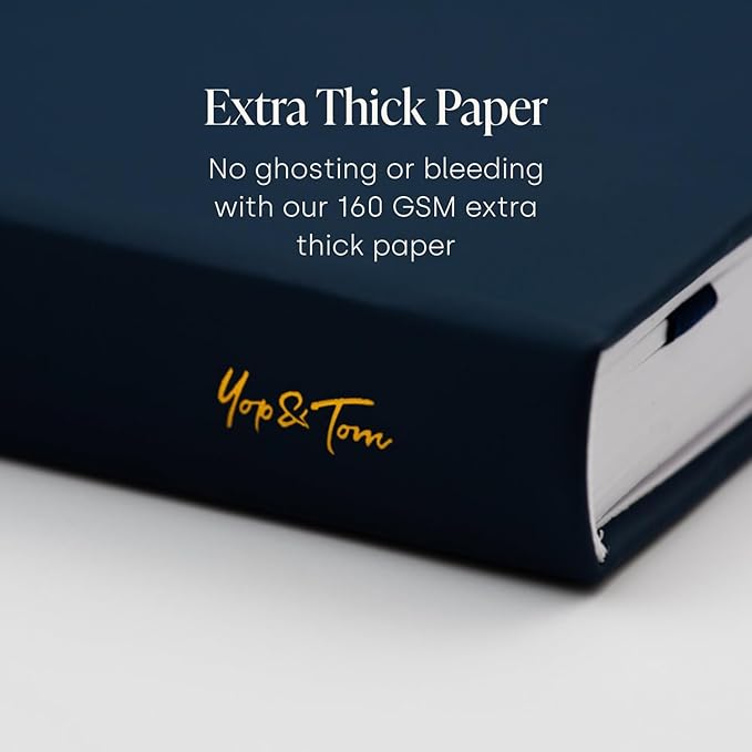 Yop & Tom Bullet Dotted Journal (A5) - Moon and Stars - Dot Grid Notebook With Extra Thick Paper (160 GSM) - Midnight Blue