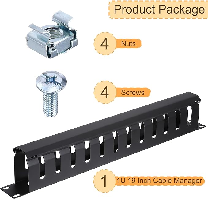 PATIKIL 1U 19 Inch Cable Management, 1 Pack 12 Slot Horizontal Rack Mount Wire Management Metal Finger Duct Wire Organizer for Network Cabinet, Black