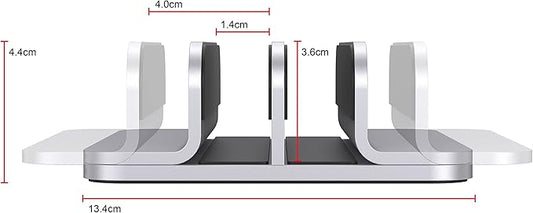 Double Aluminum Laptop Vertical Stand Organizer, Sturdy Notebook Computer Holder Stand Compatible with New Liquid Retina XDR Apple MacBook Air/Pro, Mac mini, Apple TV and iPad Pro - Silver