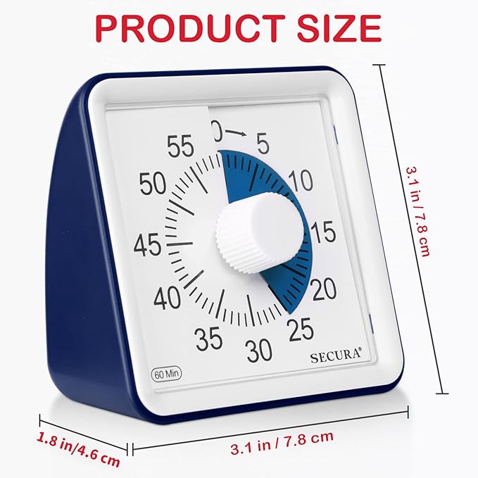 Secura 60-Minute Visual Timer, Classroom Timer, Countdown Timer for Kids and Adults, Time Management Tool for Teaching (Navy Blue & Navy Blue)