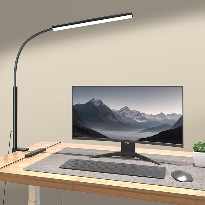 LED Desk Lamp with Clamp, Eye-Protection Clip on Desk Lamp, 5 Modes 10 Brightness Adjustment, 360°Flexible Gooseneck Lamp for Home Office, Lamps with USB Adapter,Black