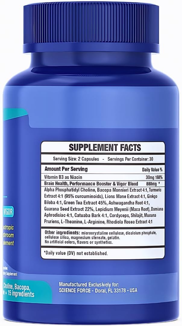 Brain Supplements for Memory & Focus - Nootropic Brain Health - Cognitive Performance, Clarity, Energy, Mental Vigor, Shilajit - Alpha Choline, Lion's Mane, Bacopa, 18 Premium Ingredients