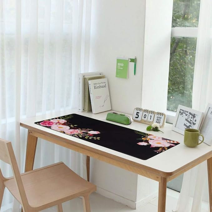 iCasso Extended Gaming Mouse Pad (35.4x15.7 in), Large Non-Slip Rubber Base Mousepad with Stitched Edges, Waterproof Keyboard Mouse Mat Desk Pad for Work, Game, Office, Home -Flower