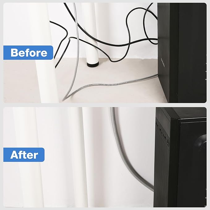 JOTO 1 Pack Cable Management Sleeve, 10 Feet Cord Organizer System with Zipper for TV Computer Office Home Entertainment, Flexible Cable Sleeve Wrap Cover Wire Hider System -Grey