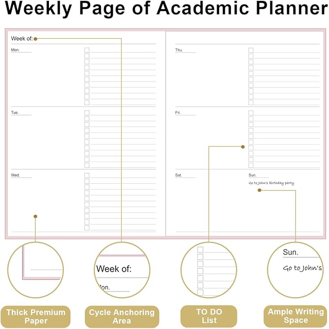 Academic Planner for 2025 2026 or Anytime – 8.5" x 11" Undated Weekly Student Planner For Homeschool, High School, College & Nursing Students, 200 Pages, Pink